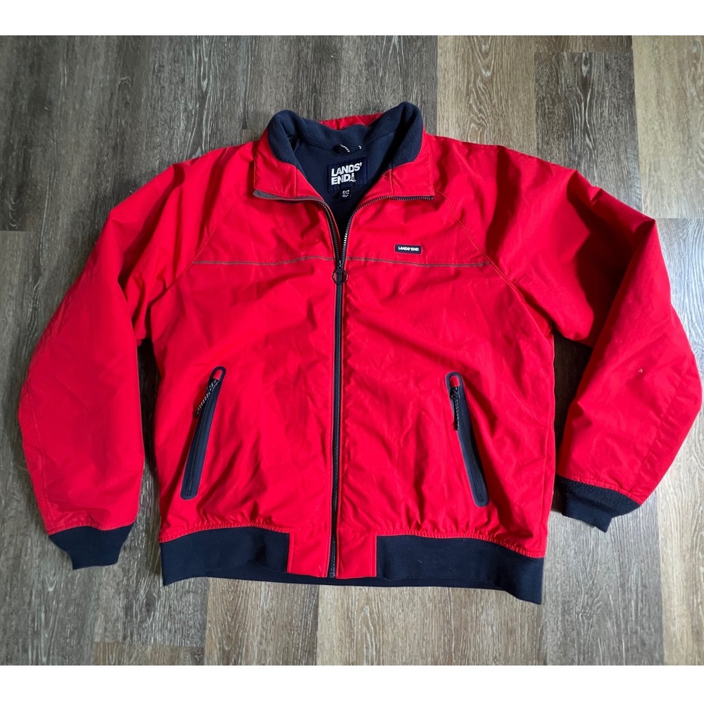 Lands' End Squall Jacket Mens XL/T Red Fleece Lined Full Zip Bomber Outerwear